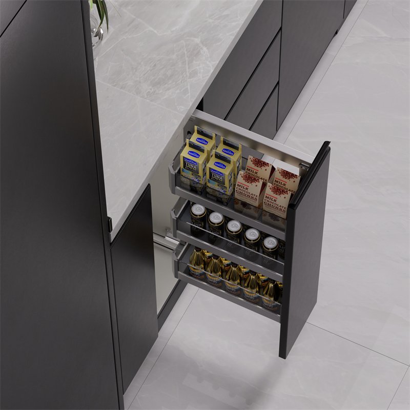 Spice Shelf Storage Rack Organizer Cabinet Steel Stainless Kitchen Tempered Glass Drawer Pantry Organizer Side Pull Out Basket