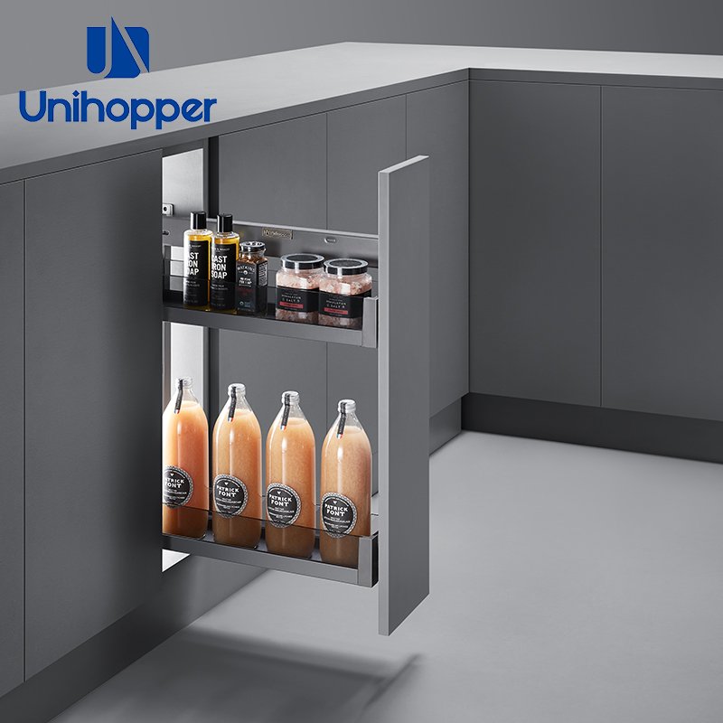 Unihopper Factory Kitchen Storage Pull Out Spice Drawer Side Mounted Soft Closing Glass Seasoning Basket