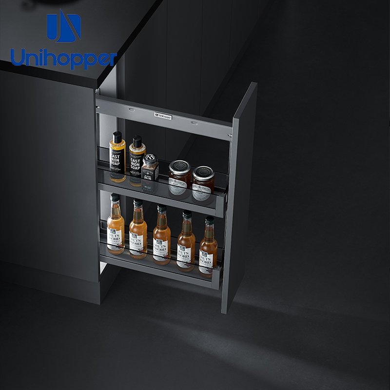 Unihopper Factory Kitchen Storage Pull Out Spice Drawer Side Mounted Soft Closing Glass Seasoning Basket