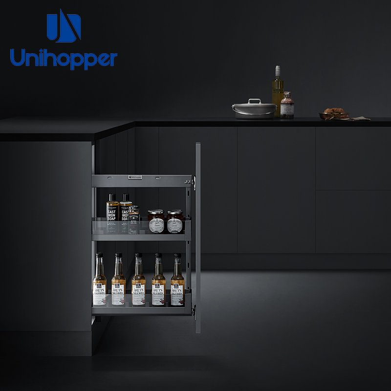 Unihopper Factory Kitchen Storage Pull Out Spice Drawer Side Mounted Soft Closing Glass Seasoning Basket