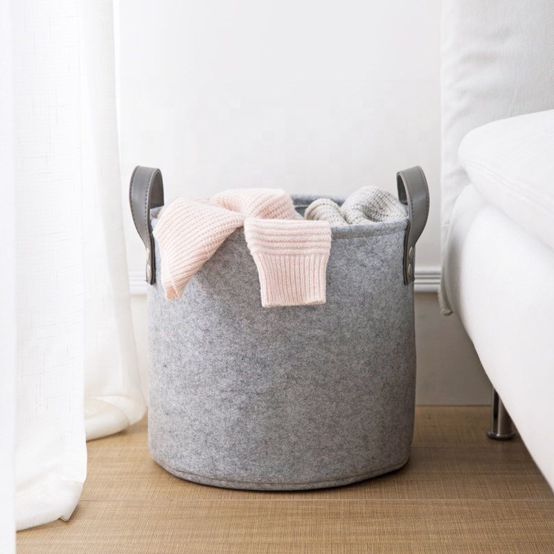 China supplier fashionable grey round felt storage basket