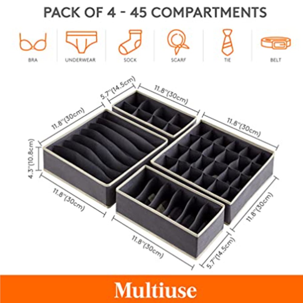 Drawer Underwear Organizer Divider 4 Pieces Fabric Foldable Dresser Storage Basket Organizers and Storage Bins for Storing Bra
