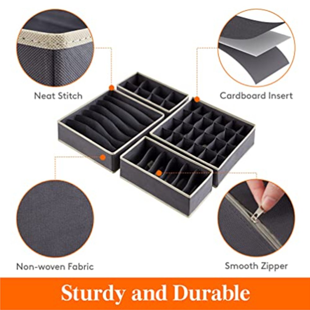 Drawer Underwear Organizer Divider 4 Pieces Fabric Foldable Dresser Storage Basket Organizers and Storage Bins for Storing Bra