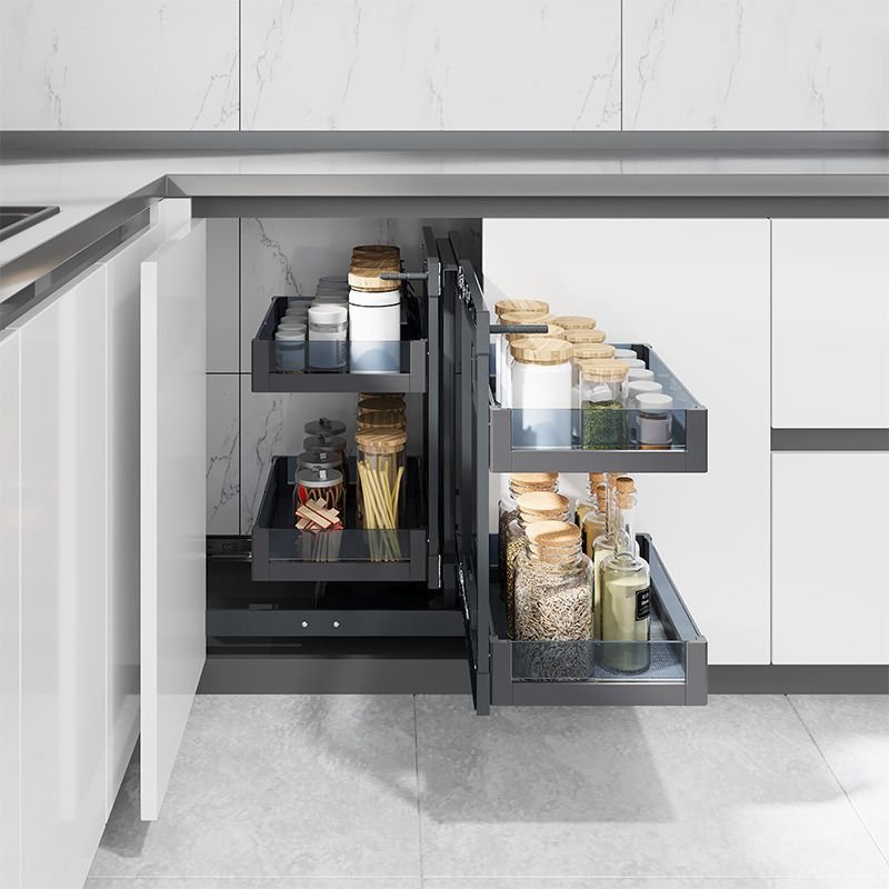TKK Kitchen Cabinet 3-Layer Soft Closed Simple Sliding Basket Kitchen Dishes Food Storage Metal Pull-Out Basket Magic Corner