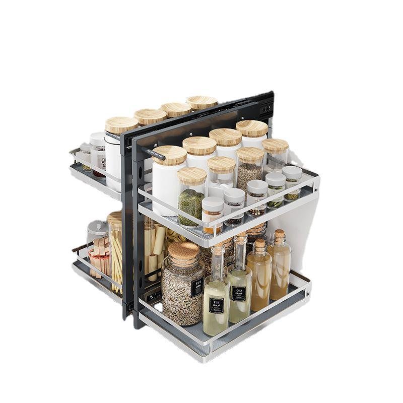 TKK Kitchen Cabinet 3-Layer Soft Closed Simple Sliding Basket Kitchen Dishes Food Storage Metal Pull-Out Basket Magic Corner