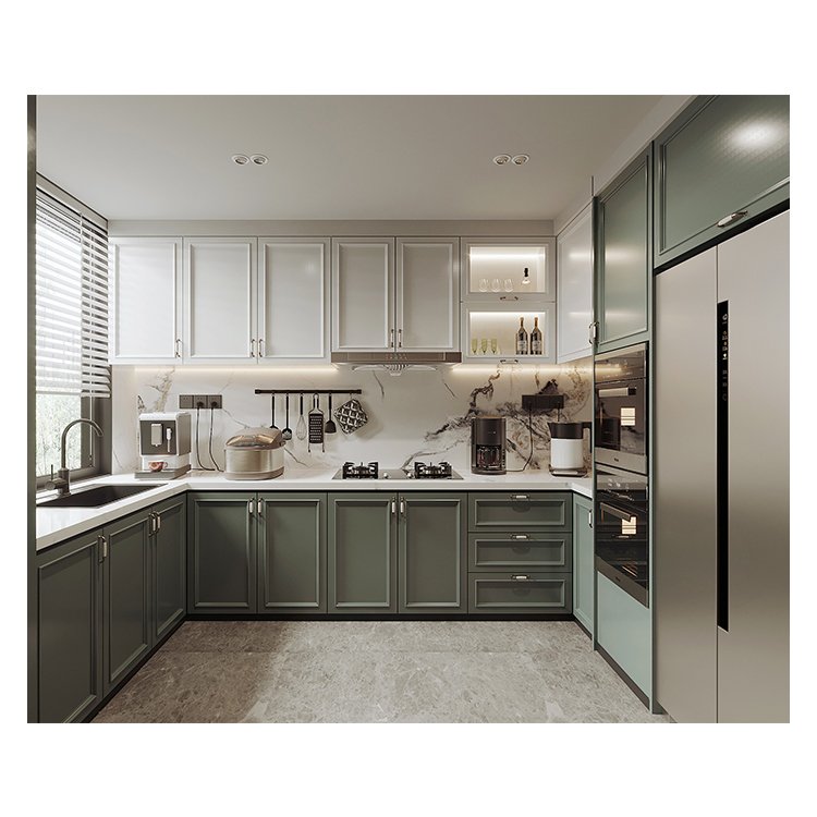 Custom kitchen cabinet island complete sets rta indoor wood built-in modular mdf green cupboard Custom furniture manufacturer