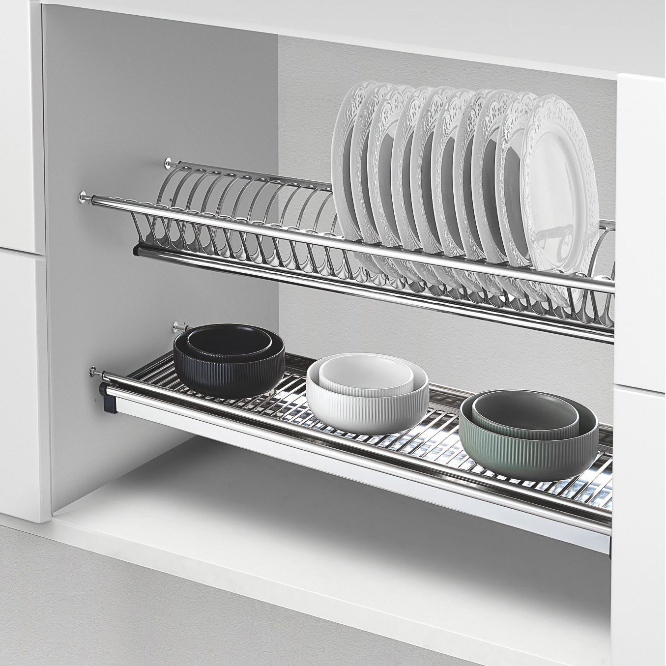 ComSol Stainless Steel Kitchen Storage Drain Boards Double-Layer Storage Shelf Drying Rack Wall Mounted Dish Rack With Tray