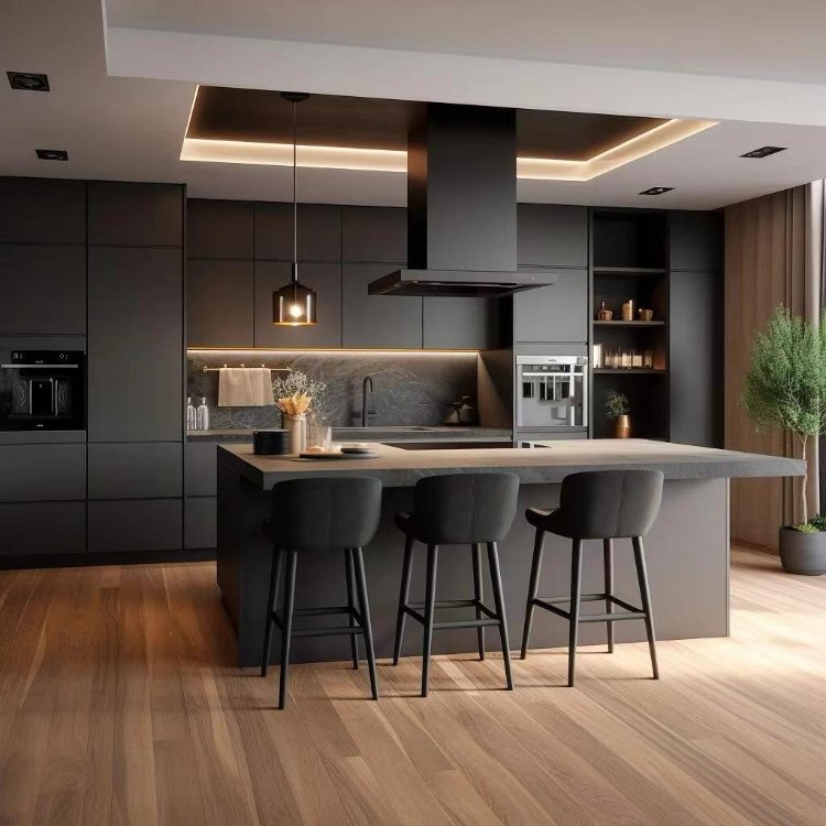 Luxury Durable Cabinets Kitchen Modern Wood Kitchen Cupboards Black Kitchen Cabinets and Countertops