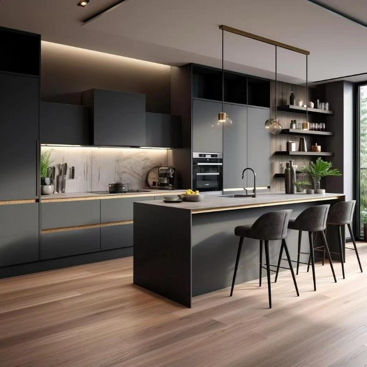 Luxury Durable Cabinets Kitchen Modern Wood Kitchen Cupboards Black Kitchen Cabinets and Countertops