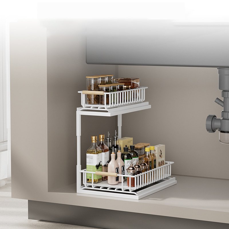 Hot-selling Products In USA Carbon Steel Free Standing 2-tier Under Mount Kitchen Bathroom Under The Sink Rack Organizers Shelf