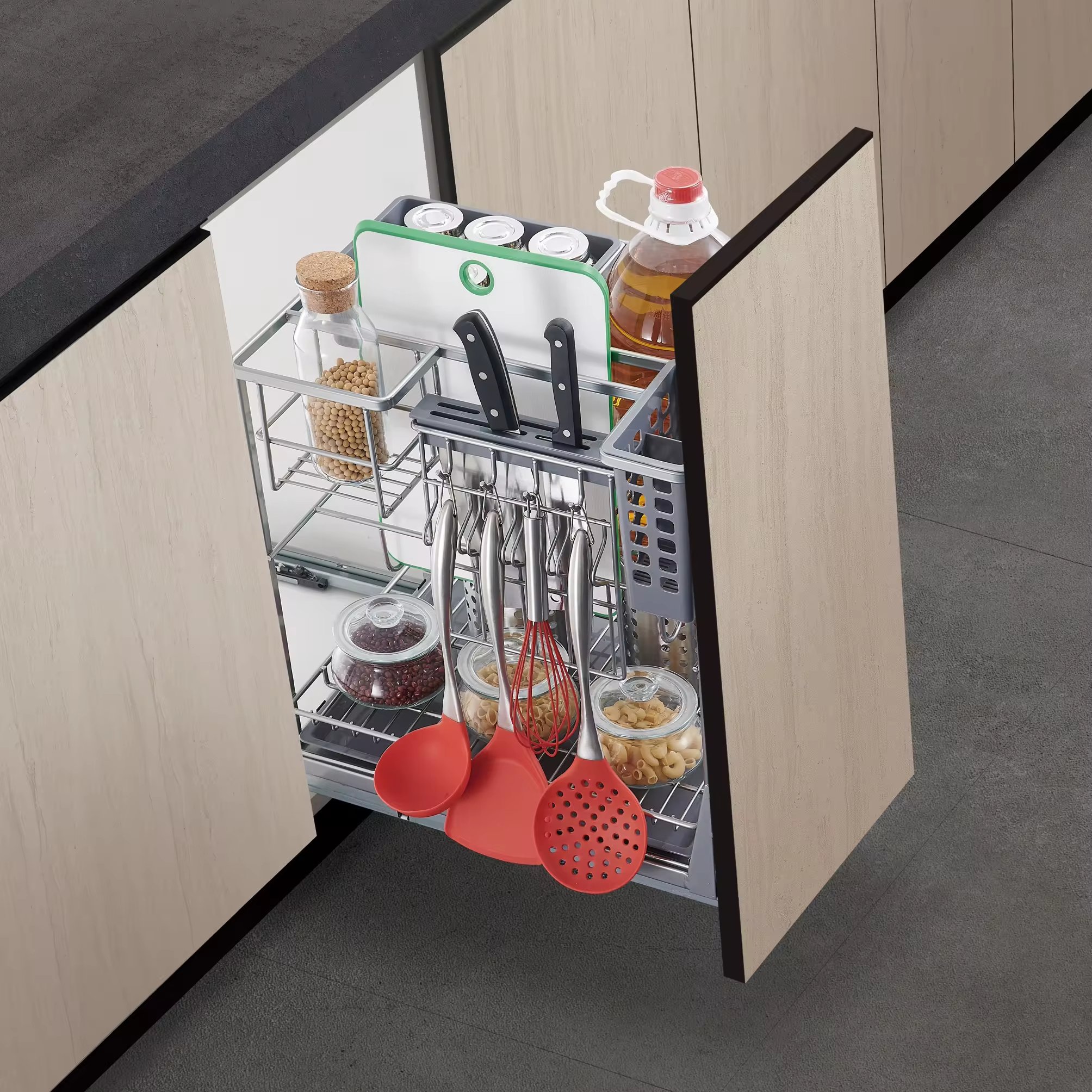 304 stainless steel kitchen basket soft closing drawer seasoning basket pull out drawer basket kitchen cabinet storage