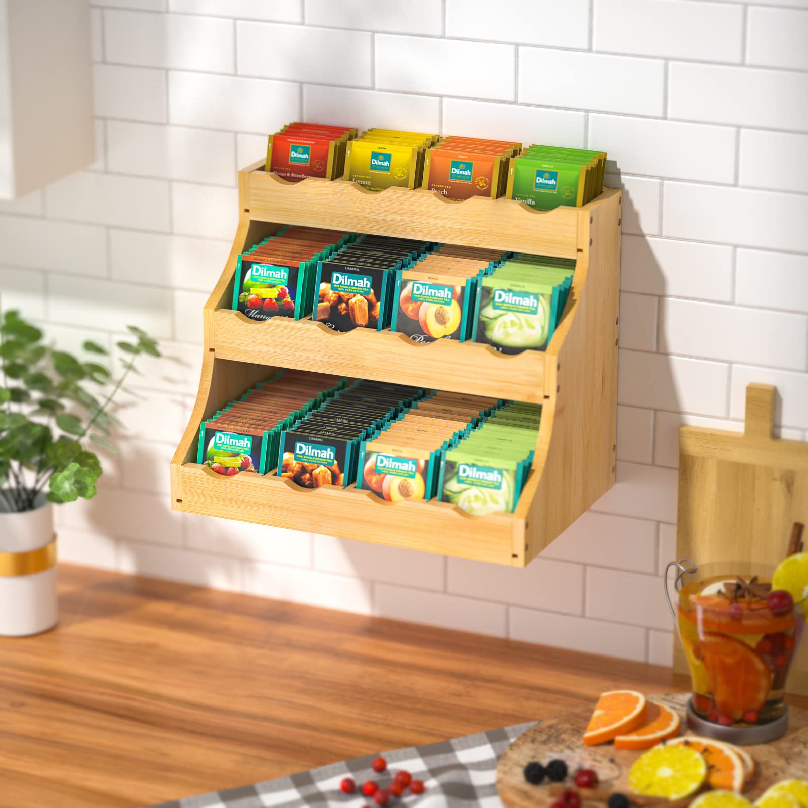 Bamboo Tea Bag Organizer 3 Tier Coffee Organizer Tea Holder For Kitchen Tea Storage Chests Fruit Tray Vegetable Storage Stand