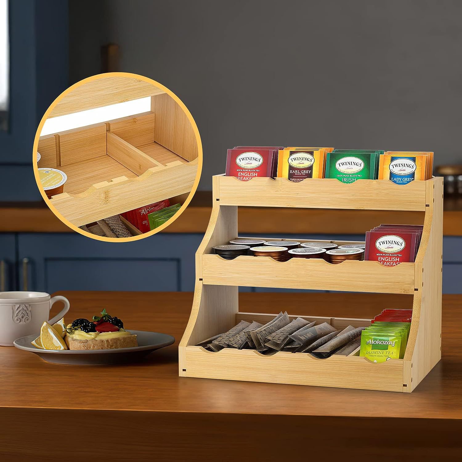 Bamboo Tea Bag Organizer 3 Tier Coffee Organizer Tea Holder For Kitchen Tea Storage Chests Fruit Tray Vegetable Storage Stand