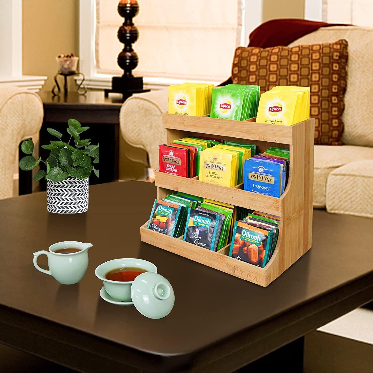 Bamboo Tea Bag Organizer 3 Tier Coffee Organizer Tea Holder For Kitchen Tea Storage Chests Fruit Tray Vegetable Storage Stand