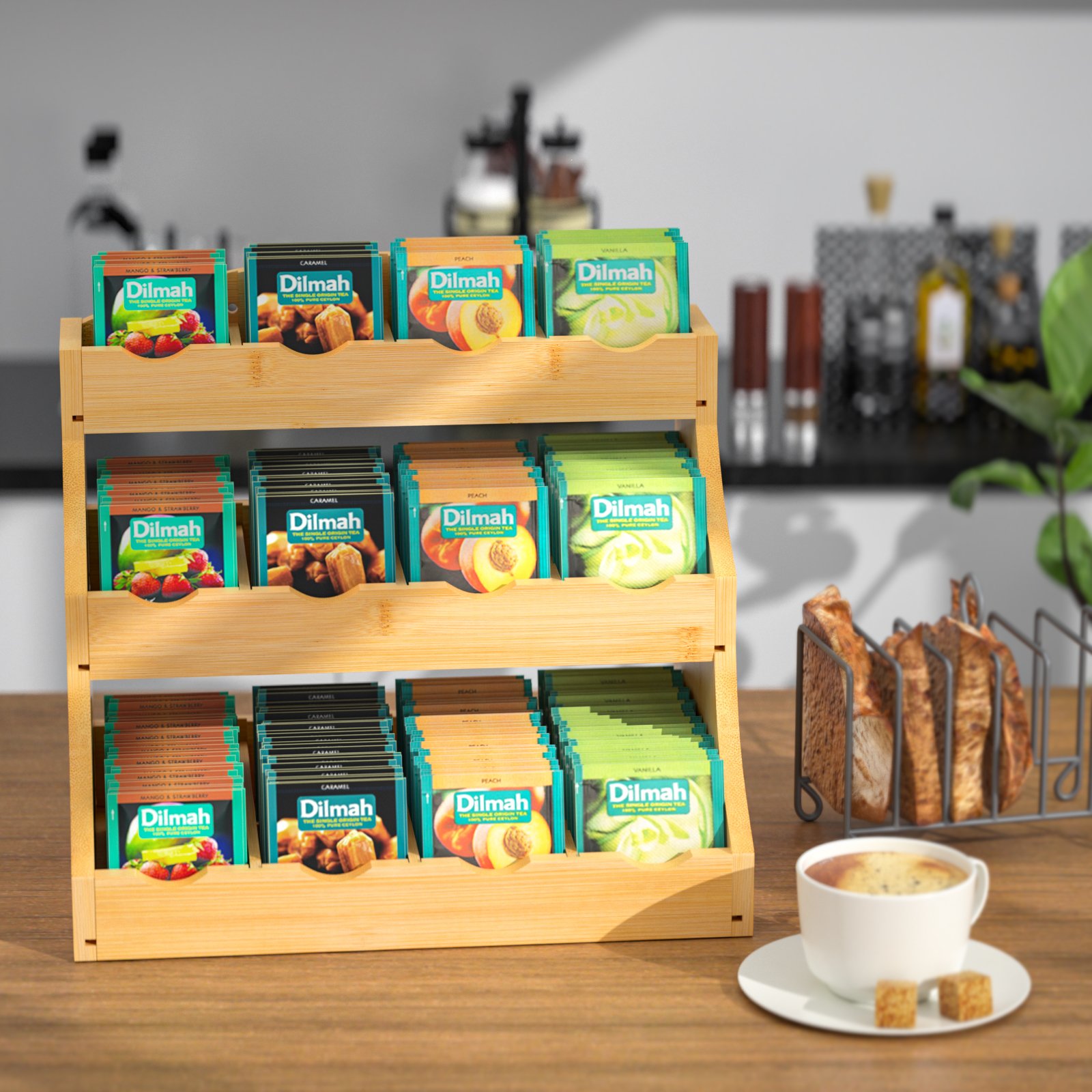 Bamboo Tea Bag Organizer 3 Tier Coffee Organizer Tea Holder For Kitchen Tea Storage Chests Fruit Tray Vegetable Storage Stand