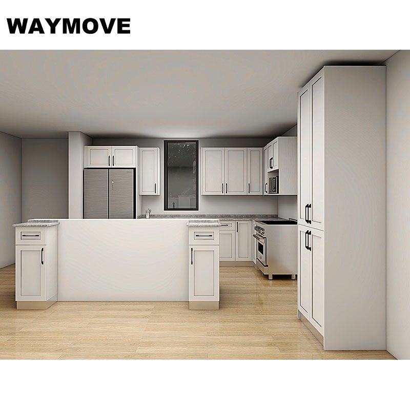 WAYMOVE Modern White Ready-Made Aluminium Kitchen Cabinets with Sink & Hinge Kitchen Furniture