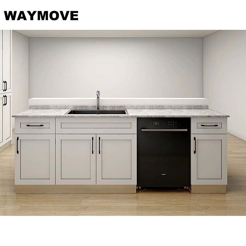 WAYMOVE Modern White Ready-Made Aluminium Kitchen Cabinets with Sink & Hinge Kitchen Furniture
