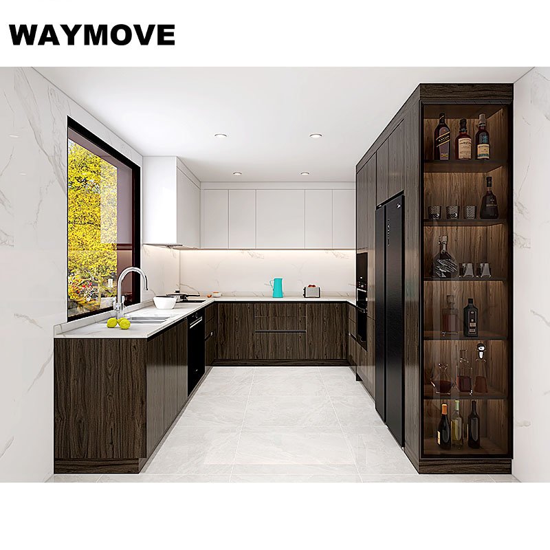 WAYMOVE Modern White Ready-Made Aluminium Kitchen Cabinets with Sink & Hinge Kitchen Furniture