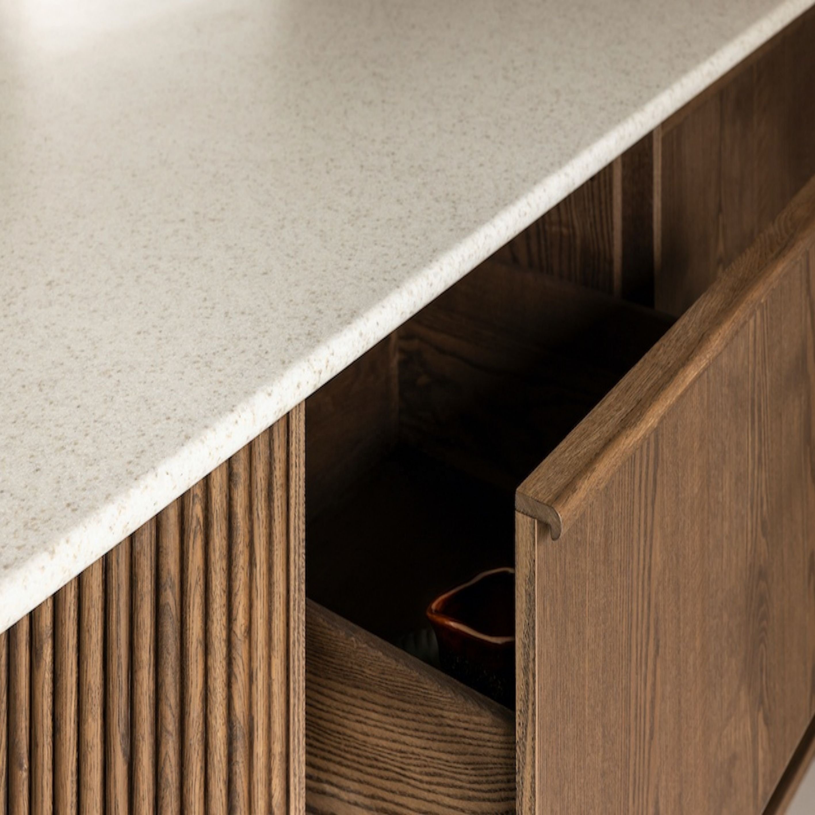 Artisan Cabinet Customization Dark Oak Wood Veneer Kitchen Doors Furniture Handle No Hardware Cabinet Design