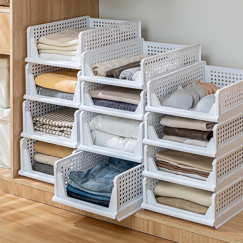 Folding Stackable Wardrobe Drawer Storage Box for Cloth Closet Offices Bedroom Bathroom