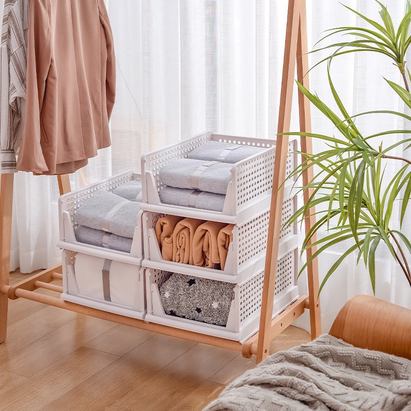Folding Stackable Wardrobe Drawer Storage Box for Cloth Closet Offices Bedroom Bathroom