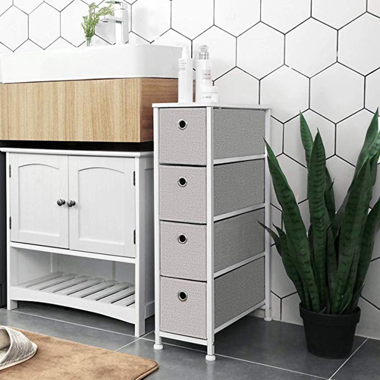Dresser Organizer Storage Shelf with Folding Fabric Baskets Storage Drawer Unit Dresser Tower for Bedroom