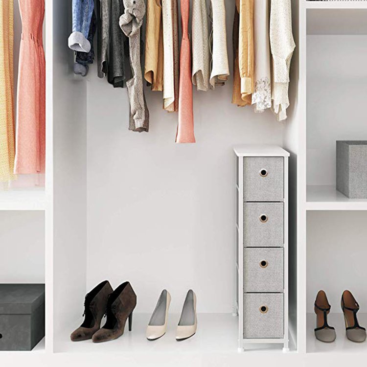 Dresser Organizer Storage Shelf with Folding Fabric Baskets Storage Drawer Unit Dresser Tower for Bedroom