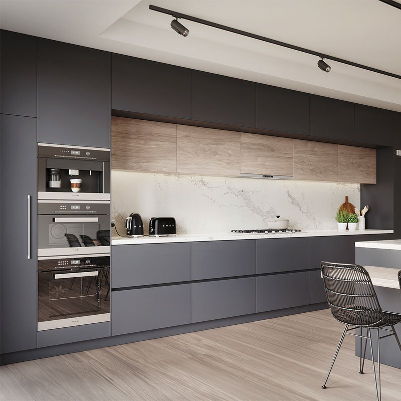 New kitchen cabinet set melamine kitchen cabinet black luxury kitchen cabinet with breakfast bar countertops