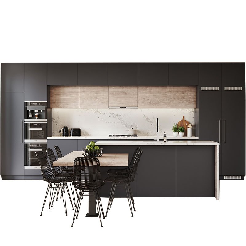 New kitchen cabinet set melamine kitchen cabinet black luxury kitchen cabinet with breakfast bar countertops