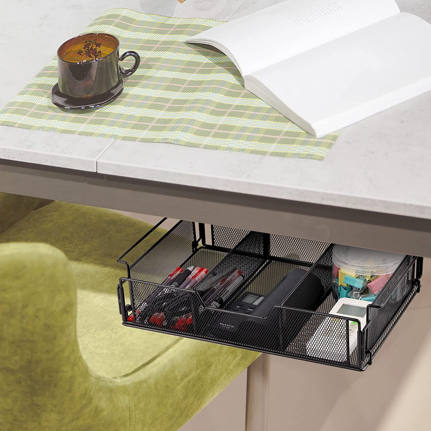 Under Desk Hidden Drawer Office Metal Storage Basket Organizer Drawer Desk Supplies Holder Rack Pen Stationery Storage Tray