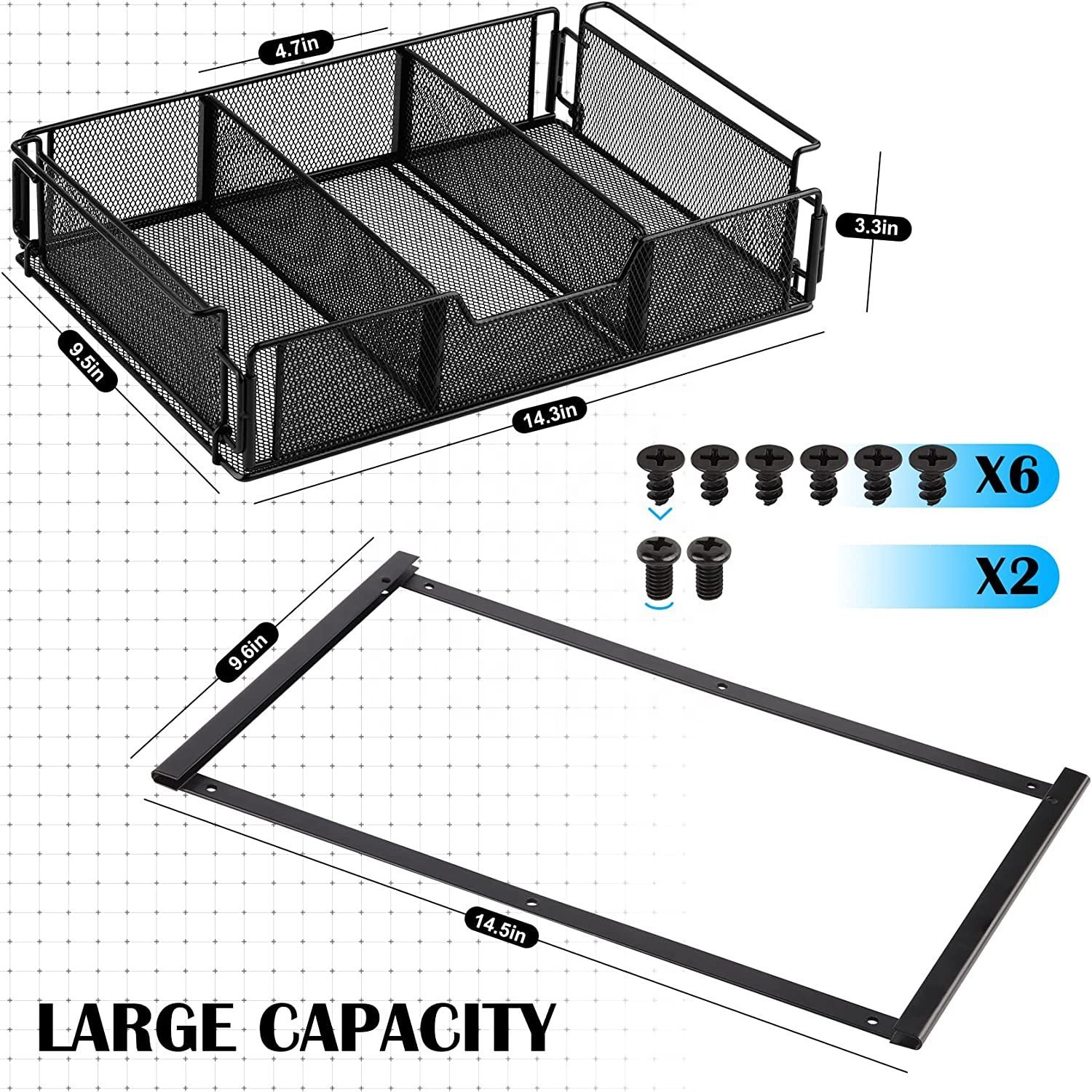Under Desk Hidden Drawer Office Metal Storage Basket Organizer Drawer Desk Supplies Holder Rack Pen Stationery Storage Tray