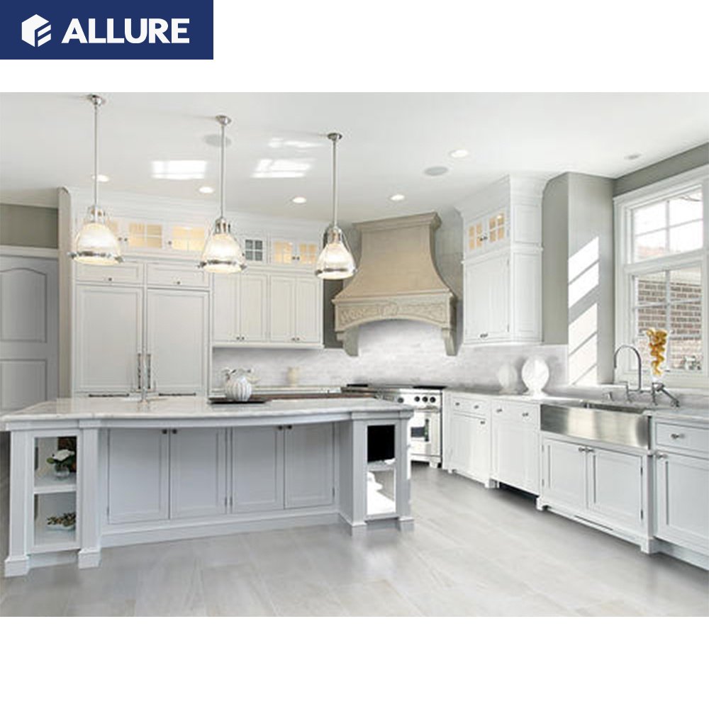 Allure Simple Design U Shaped Hanging Pull Outs Wood Compact Cabinet Kitchen Set