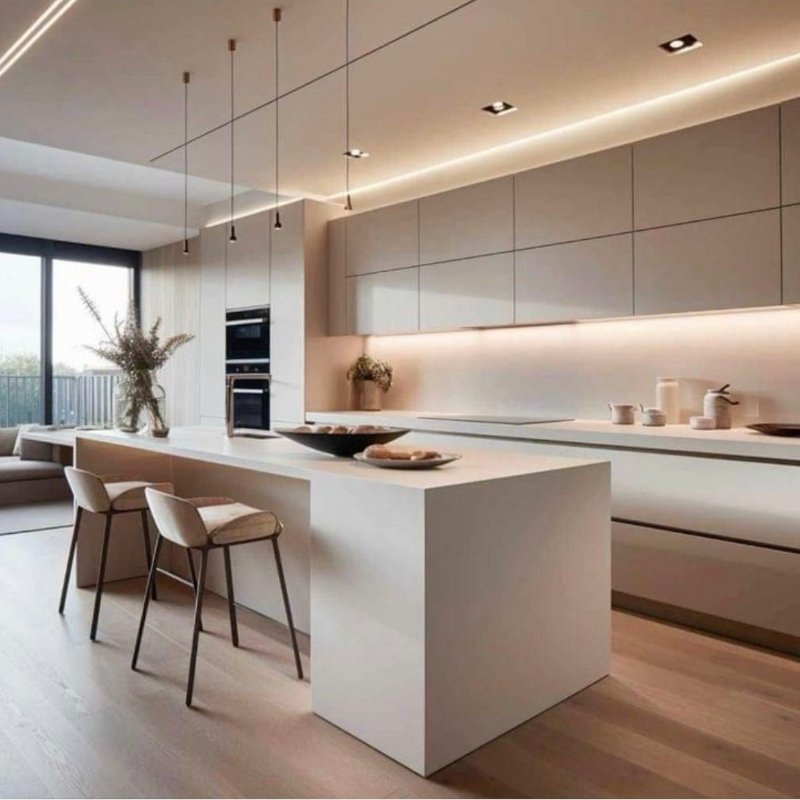 Custom Modern Kitchen Furniture Smart LED light Marble Countertops Wood Pantry Kitchen Cabinet Set