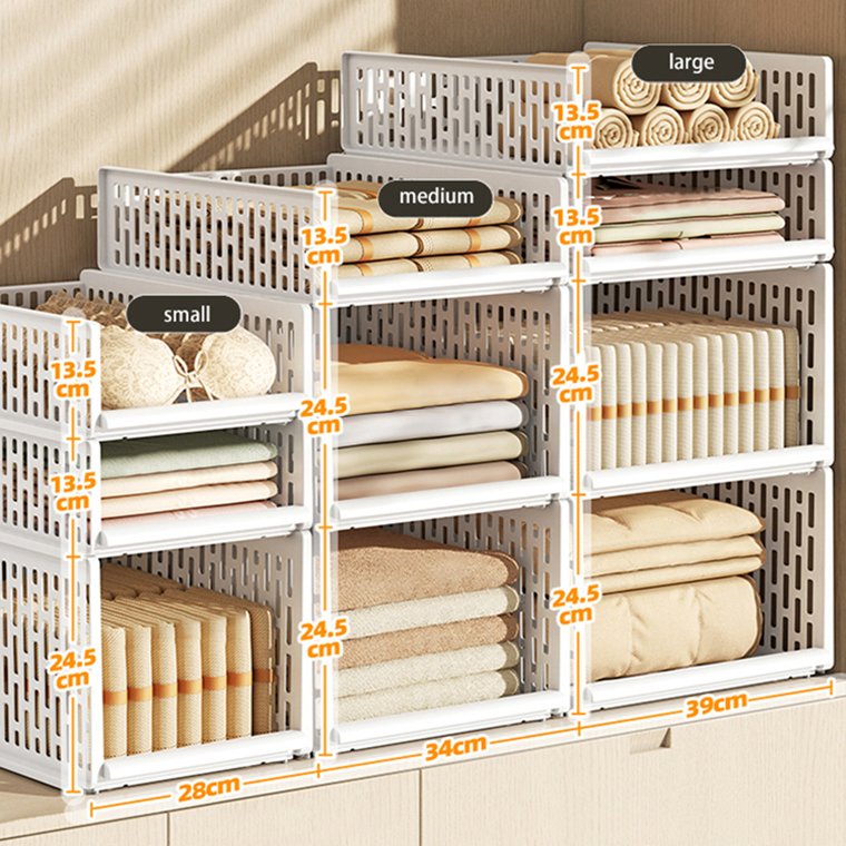 Bedroom Shelf Space Saving Storage Basket Drawer Plastic Box Foldable White Hollow Large Capacity Wardrobe Household for Clothes
