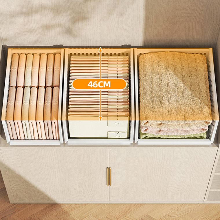 Bedroom Shelf Space Saving Storage Basket Drawer Plastic Box Foldable White Hollow Large Capacity Wardrobe Household for Clothes
