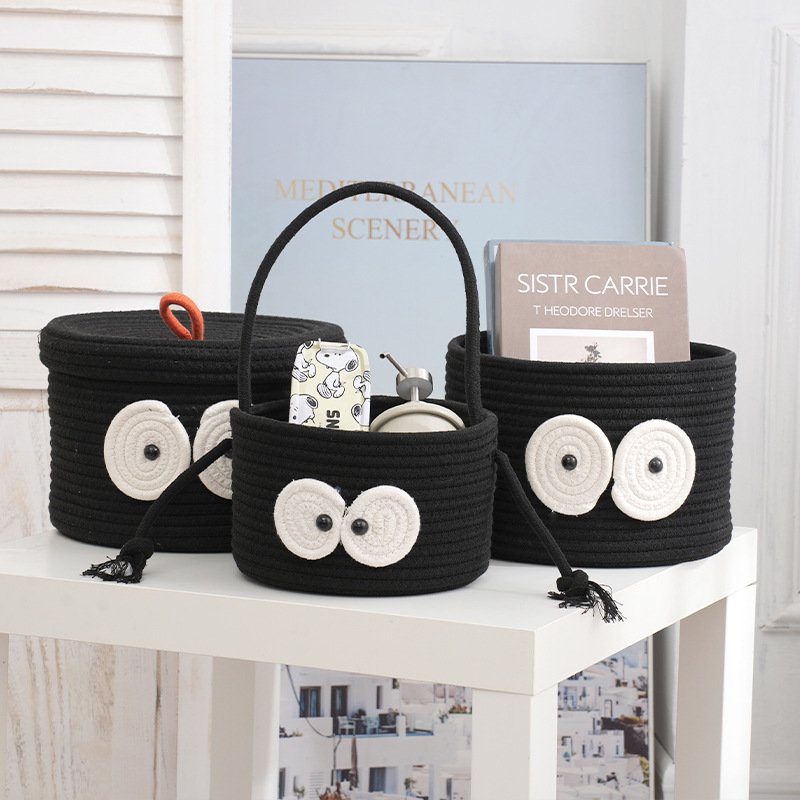Factory price Creative cartoon pattern cotton woven storage basket children's toys snacks storage bag desk storage bag for decor