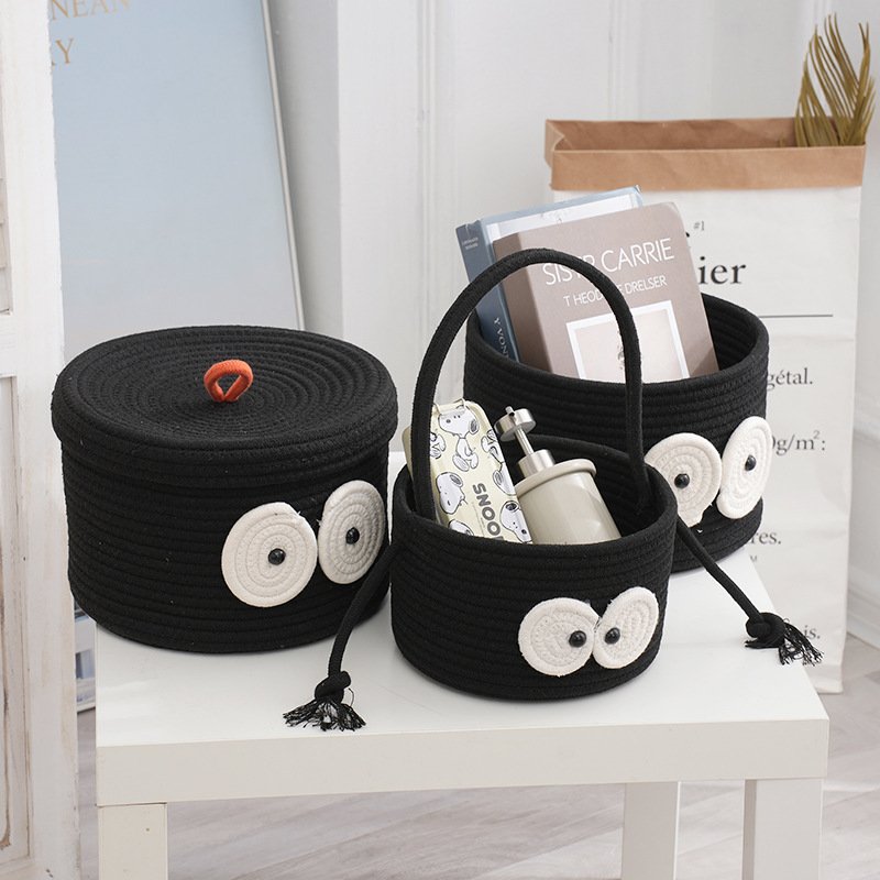 Factory price Creative cartoon pattern cotton woven storage basket children's toys snacks storage bag desk storage bag for decor