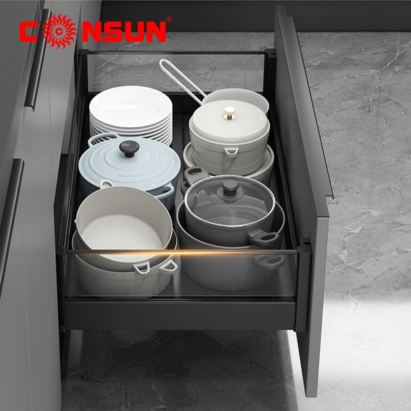 Drawer Type Bowl Dish And Basket Aluminum Pull Out Dish Drawer Basket Multifunctional Kitchen Dish Storage Drawer Basket