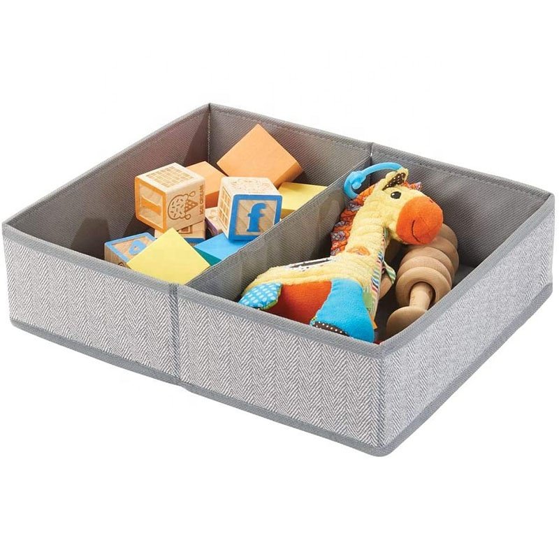 Soft Fabric Dresser Drawer and Closet Storage Organizer Bin for Child/Kids Room, Nursery, Playroom - Divided 2 Section Tray