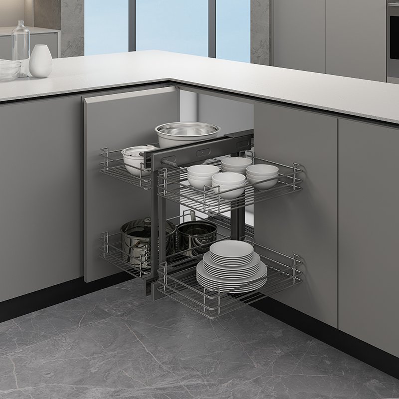 TKK Multifunctional Stainless Steel Kitchen Cabinet Drawer Basket Organizer Magic Corner For Kitchen Storage