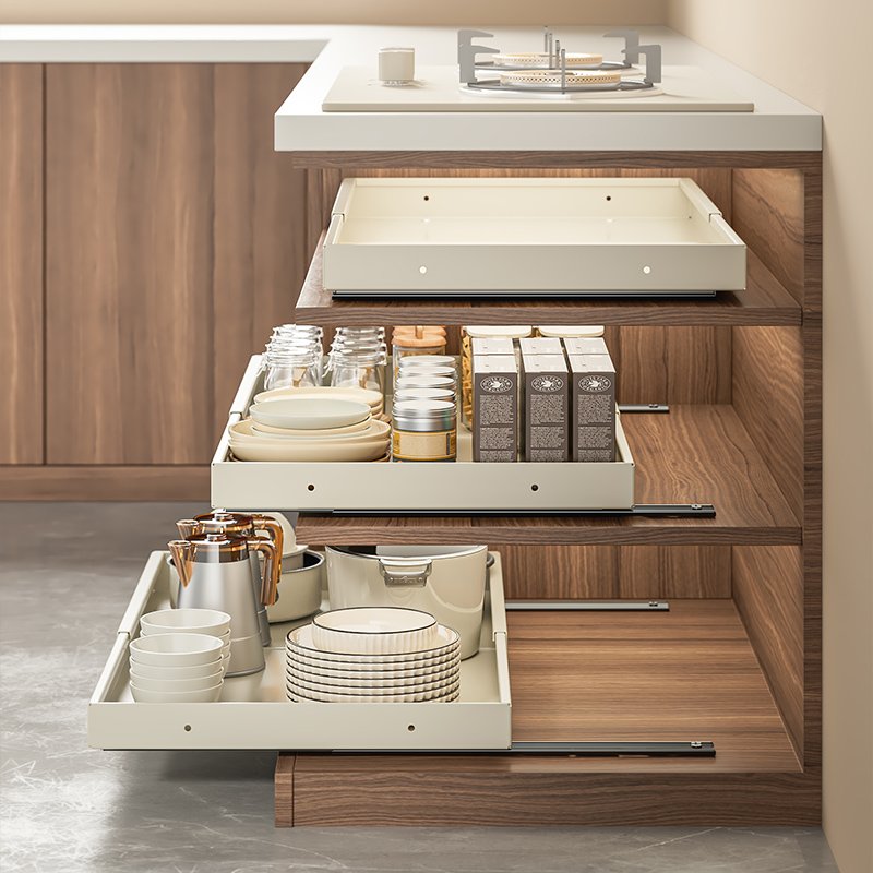 Hot selling kitchen cabinets sinks cutlery racks sliding shelves drawers cabinets space saving kitchen utensils baskets
