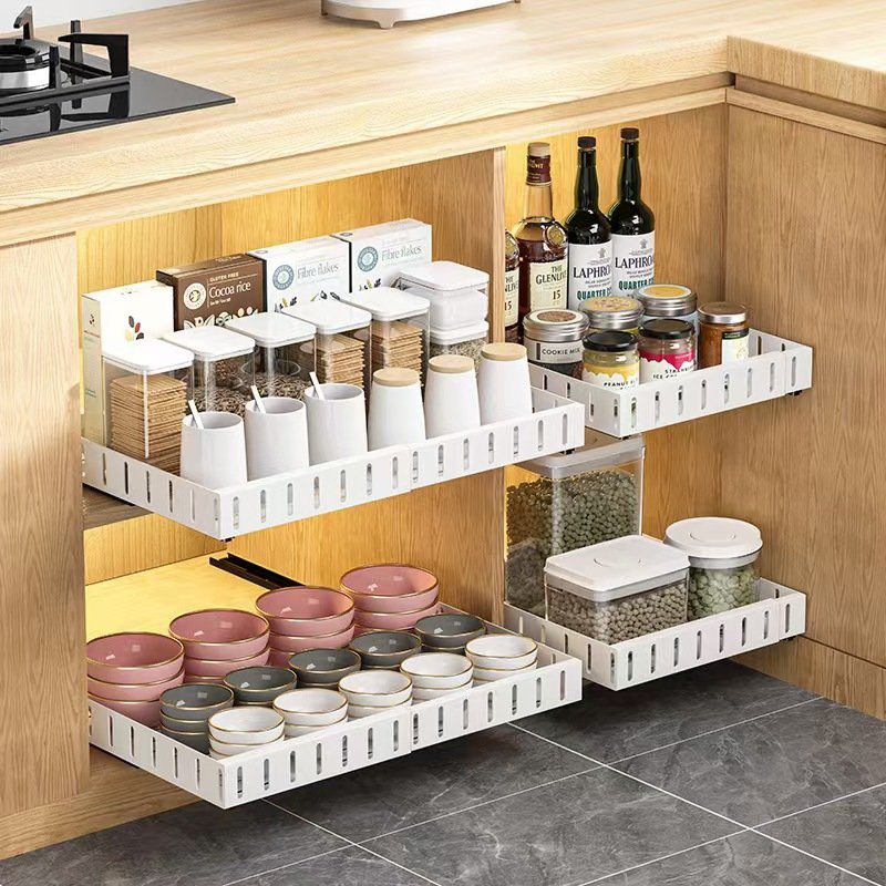 Wholesale Household Metal Expandable Slide Spice Divider Rack Organization Basket Kitchen Pull Out Cabinets Drawers