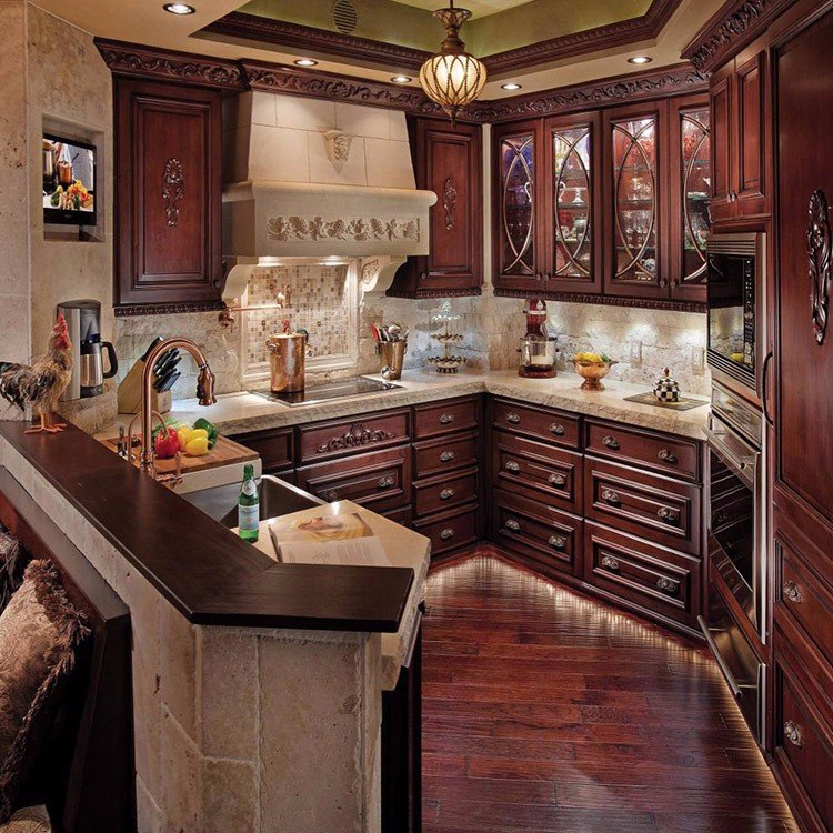 Luxury American classic cabinets hutch pantry raw wood freestanding kitchen cabinet interior design