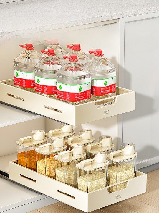 Multi-Function Pullout Cabinet Organizer Under-Sink Layered Rack Spice Storage Drawer Pullout Basket for Kitchen and Wardrobe