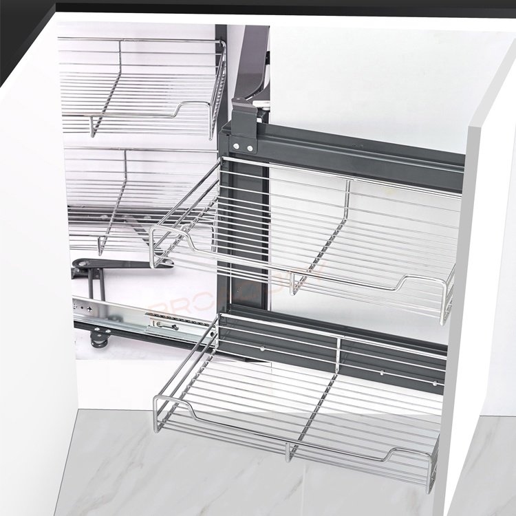 Functional Kitchen Fittings Cabinet Magic Corner Soft Close Wire Drawer Basket For Cabinet Blind Corner