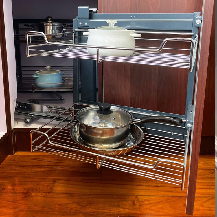 Functional Kitchen Fittings Cabinet Magic Corner Soft Close Wire Drawer Basket For Cabinet Blind Corner
