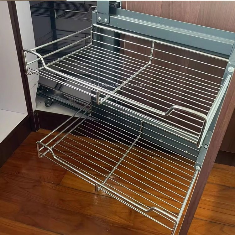 Functional Kitchen Fittings Cabinet Magic Corner Soft Close Wire Drawer Basket For Cabinet Blind Corner
