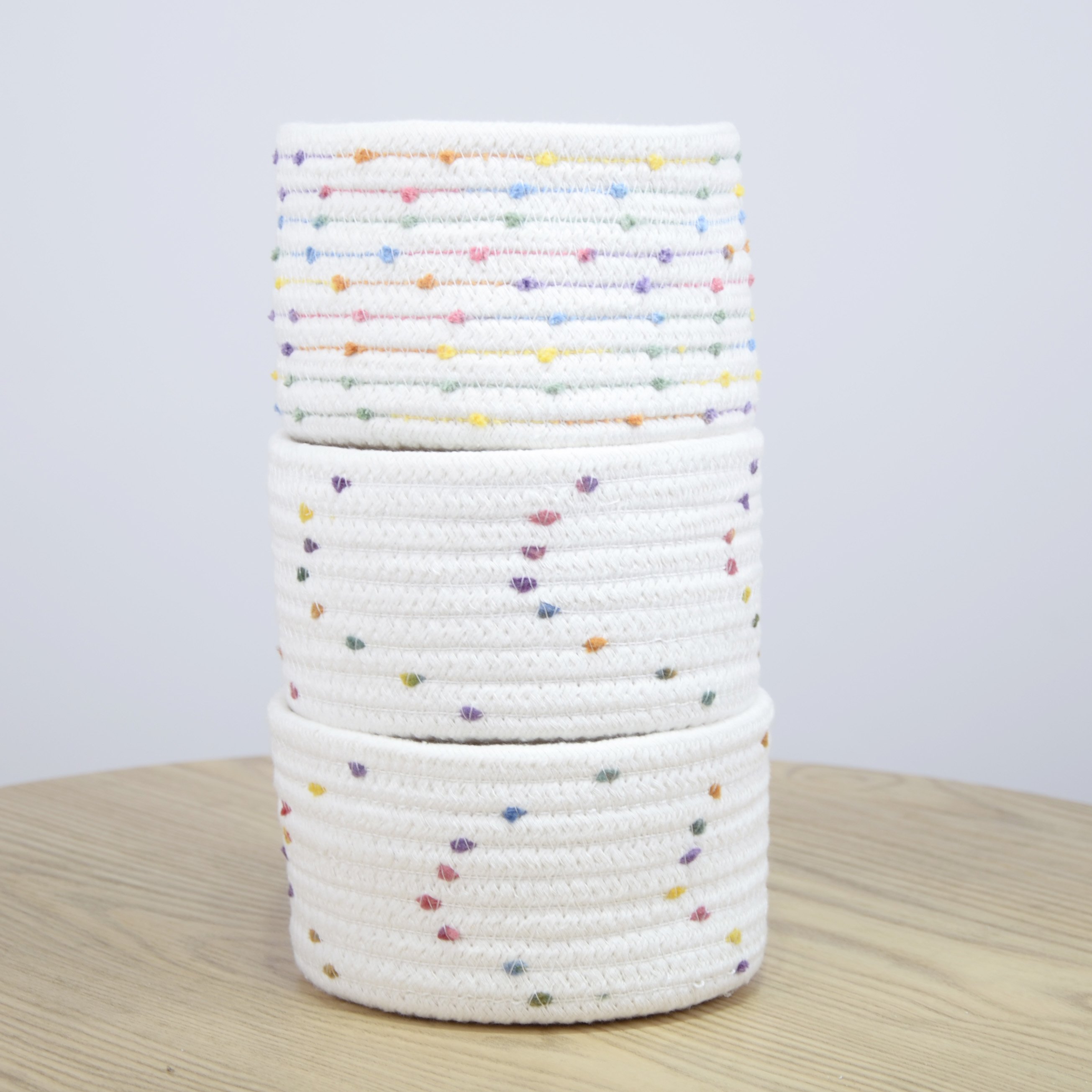 Small Mini Woven Baskets Round Cotton Rope Basket Little Storage Baskets for Organizing Bins Baby Toy Keys Snack Drawer Gifts