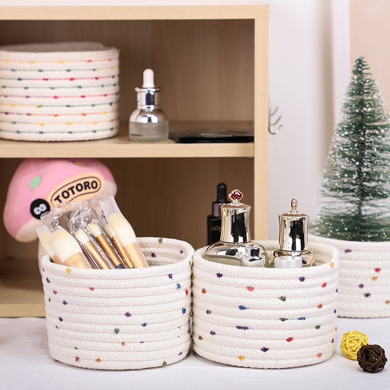 Small Mini Woven Baskets Round Cotton Rope Basket Little Storage Baskets for Organizing Bins Baby Toy Keys Snack Drawer Gifts