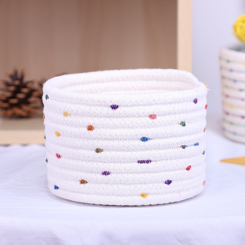 Small Mini Woven Baskets Round Cotton Rope Basket Little Storage Baskets for Organizing Bins Baby Toy Keys Snack Drawer Gifts